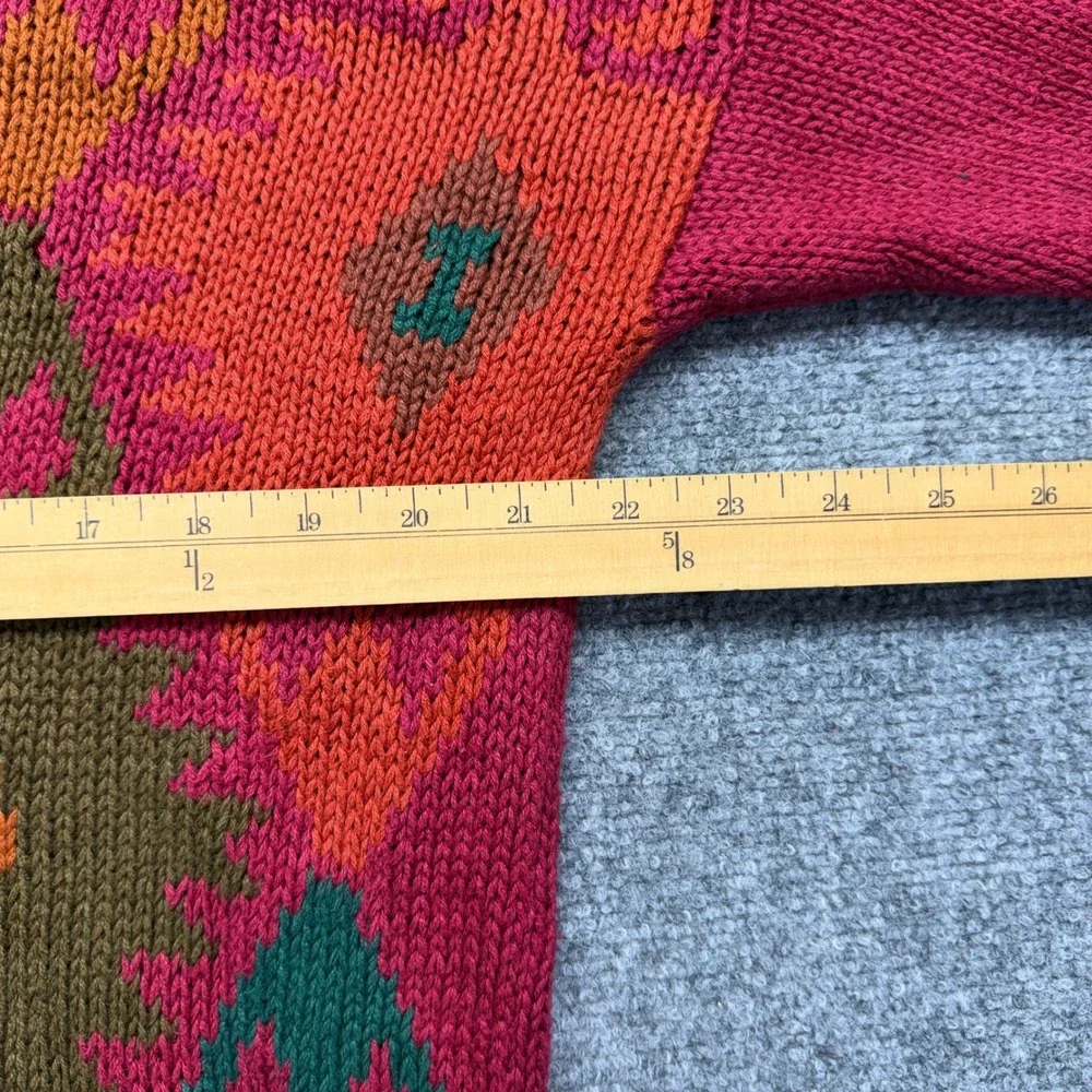 Vintage IVY Southwest Geometric Fringe Sweater Womens Large Ramie Cotton Knit - Picture 5 of 7